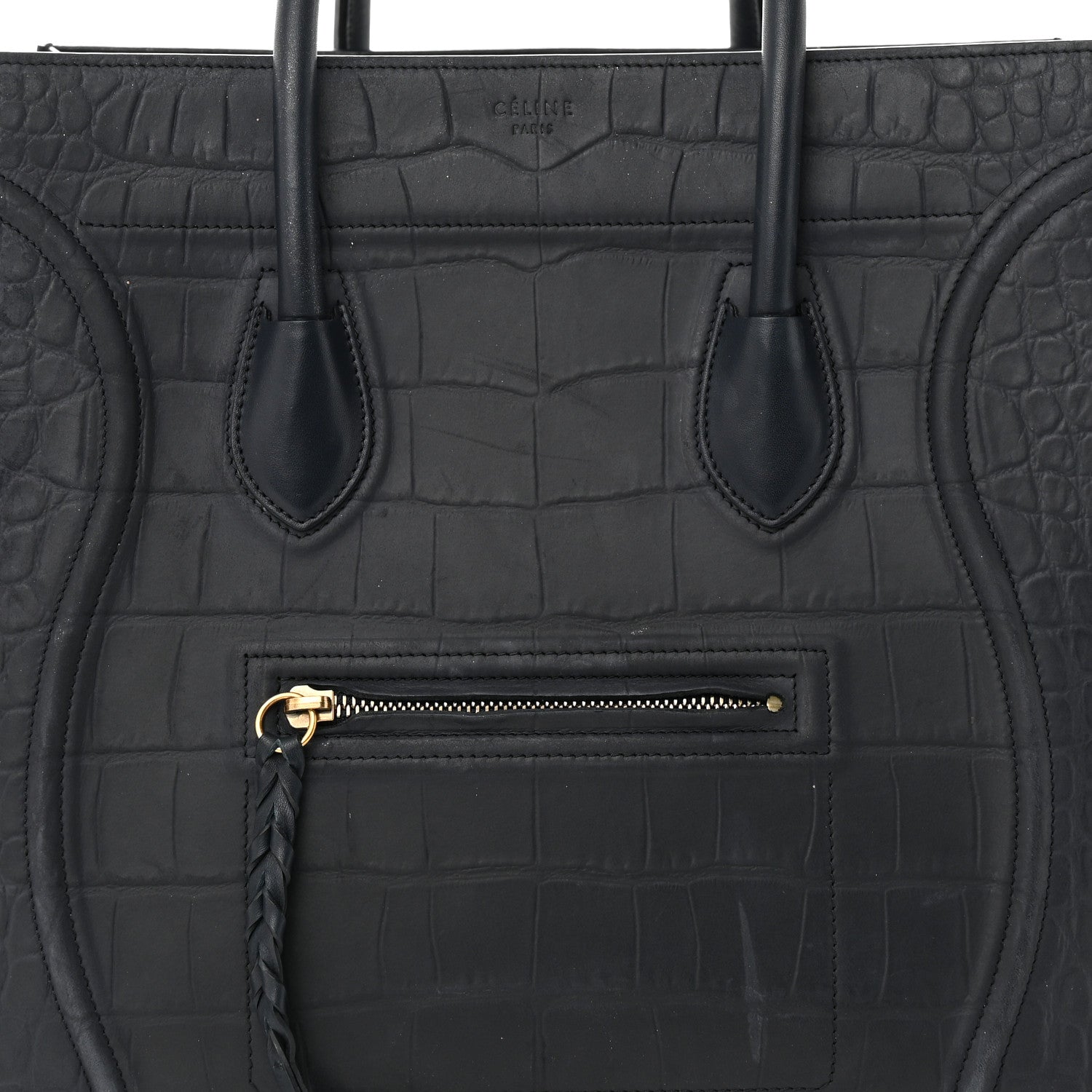 Celine Crocodile Embossed Calfskin Medium Phantom Luggage Navy Blue 8 of 12