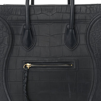 Celine Crocodile Embossed Calfskin Medium Phantom Luggage Navy Blue 8 of 12