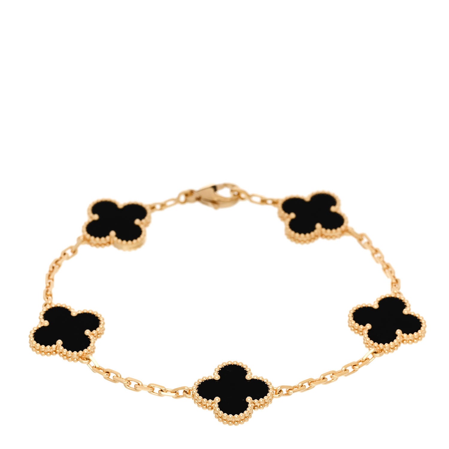 Van Cleef & Arpels 18K Yellow Gold Black Onyx 5 Motifs Vintage Alhambra Bracelet 1 of 5
