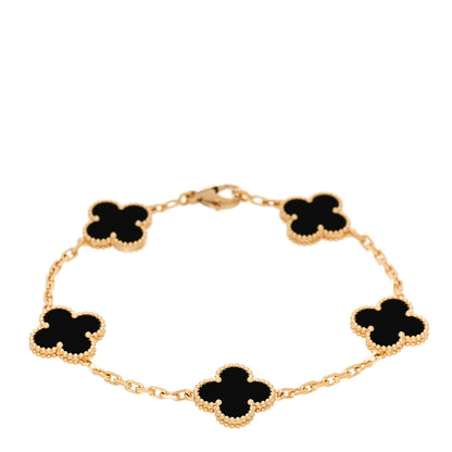 Van Cleef & Arpels 18K Yellow Gold Black Onyx 5 Motifs Vintage Alhambra Bracelet 1 of 5