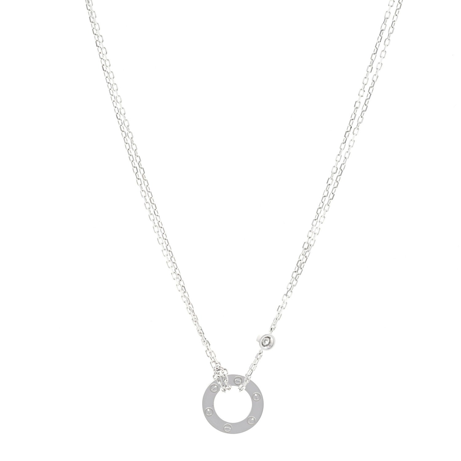 Cartier 18K White Gold 2 Diamond LOVE Necklace 1 of 5