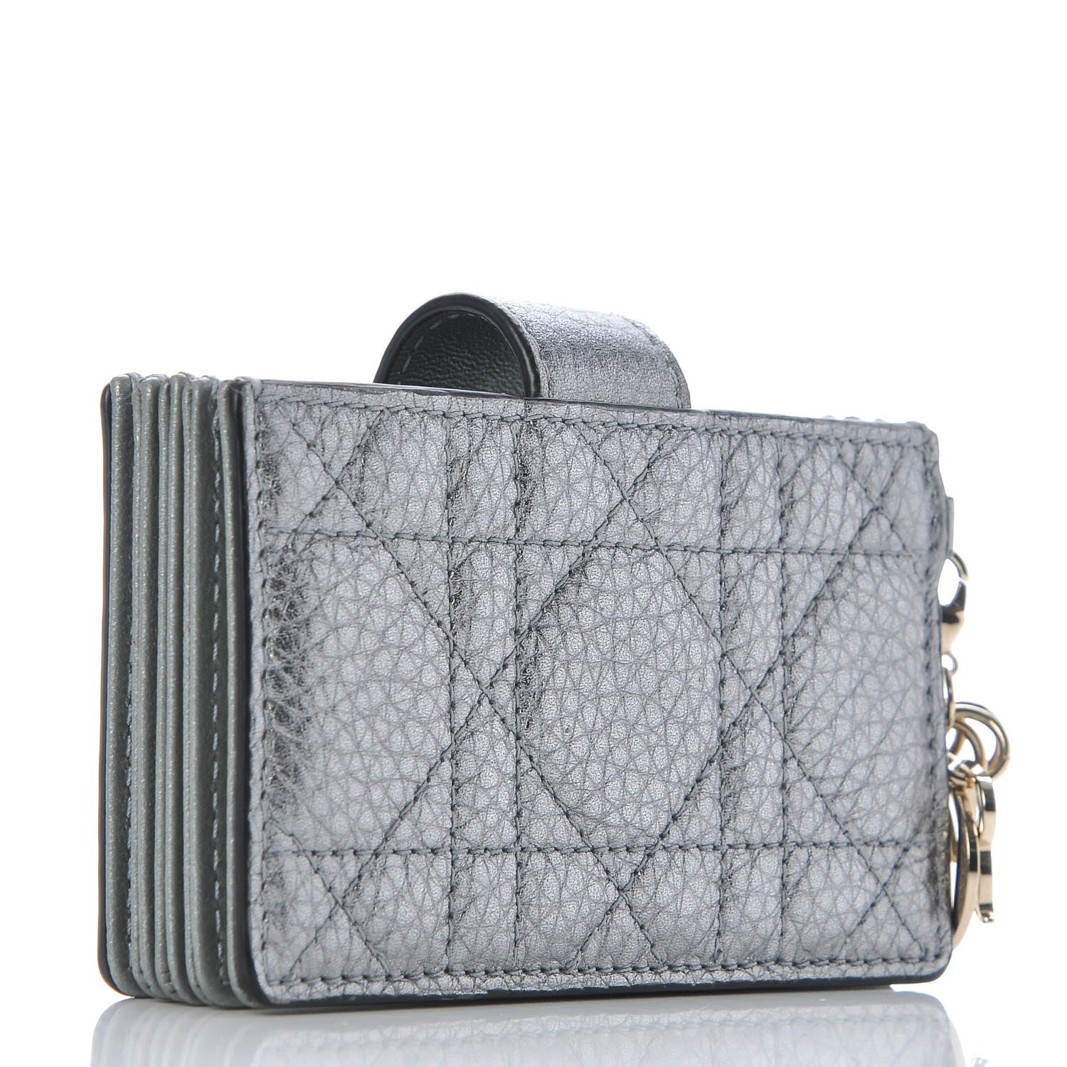 Christian Dior Metallic Grained Calfskin Cannage Lady Dior 5-Gusset Card Holder Silver 3 of 10
