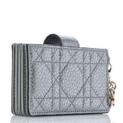 Christian Dior Metallic Grained Calfskin Cannage Lady Dior 5-Gusset Card Holder Silver 3 of 10