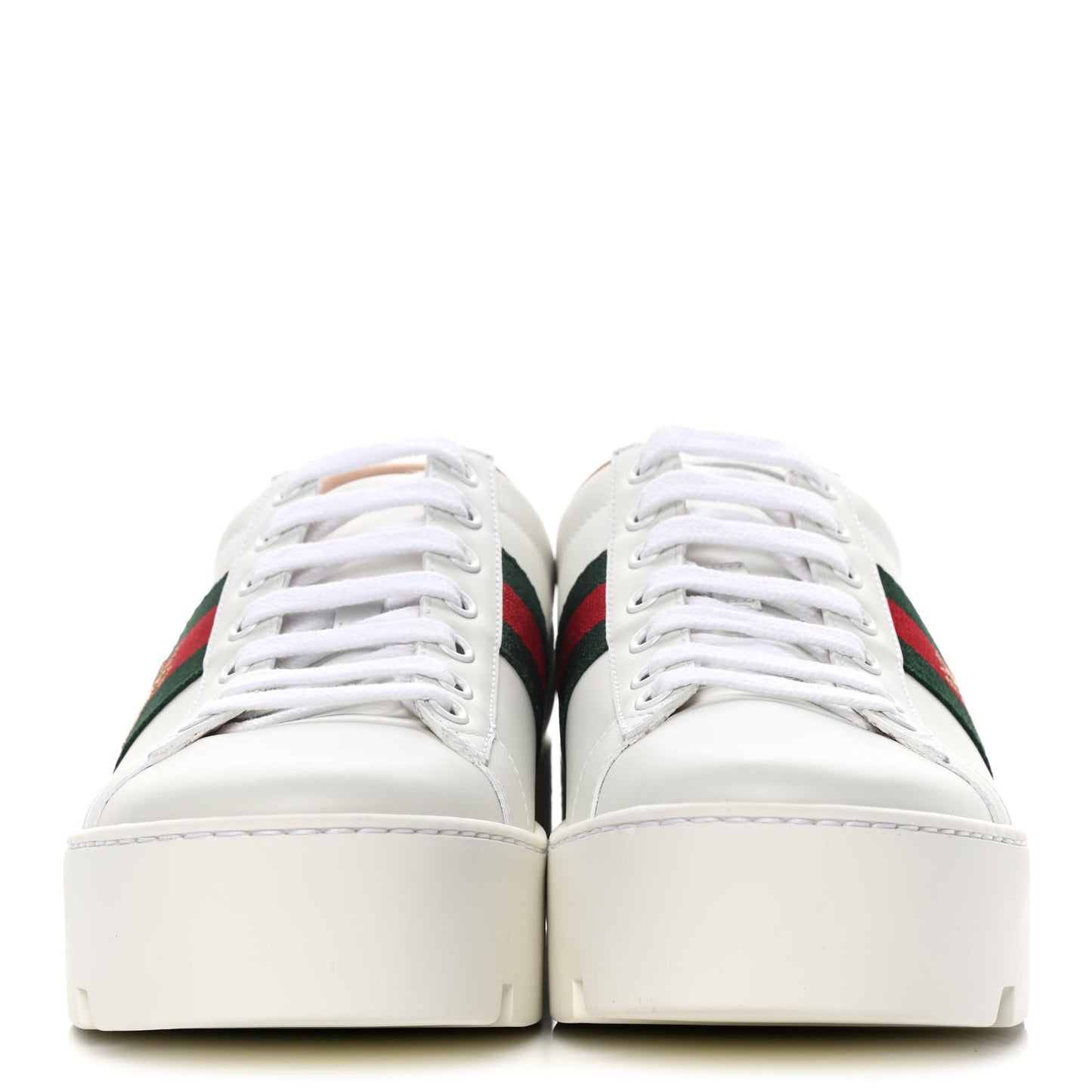 Calfskin Web Bee Embroidered Womens Ace Platform Sneakers 38.5 White