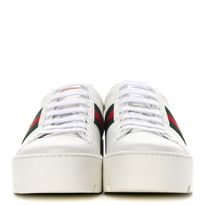 Gucci Calfskin Web Bee Embroidered Womens Ace Platform Sneakers 38.5 White 2 of 11