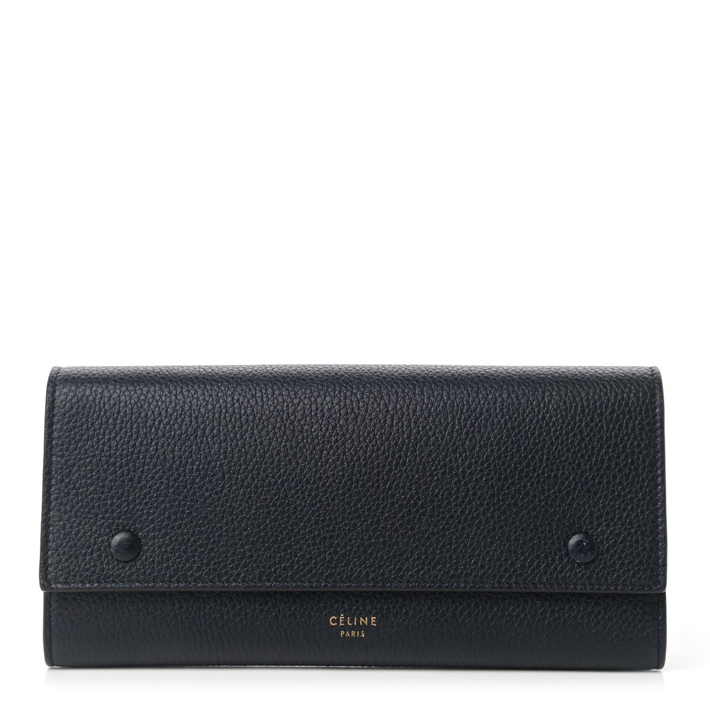 Drummed Calfskin Large Multifunction Flap Wallet Navy