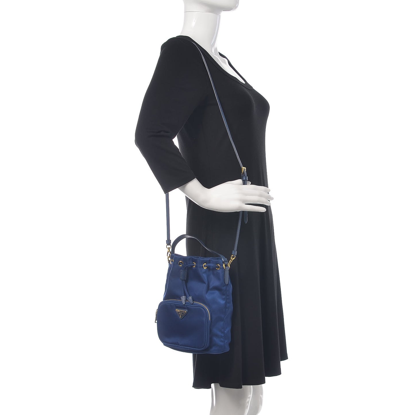 Saffiano Tessuto Nylon Mini Bucket Crossbody Bag Royal