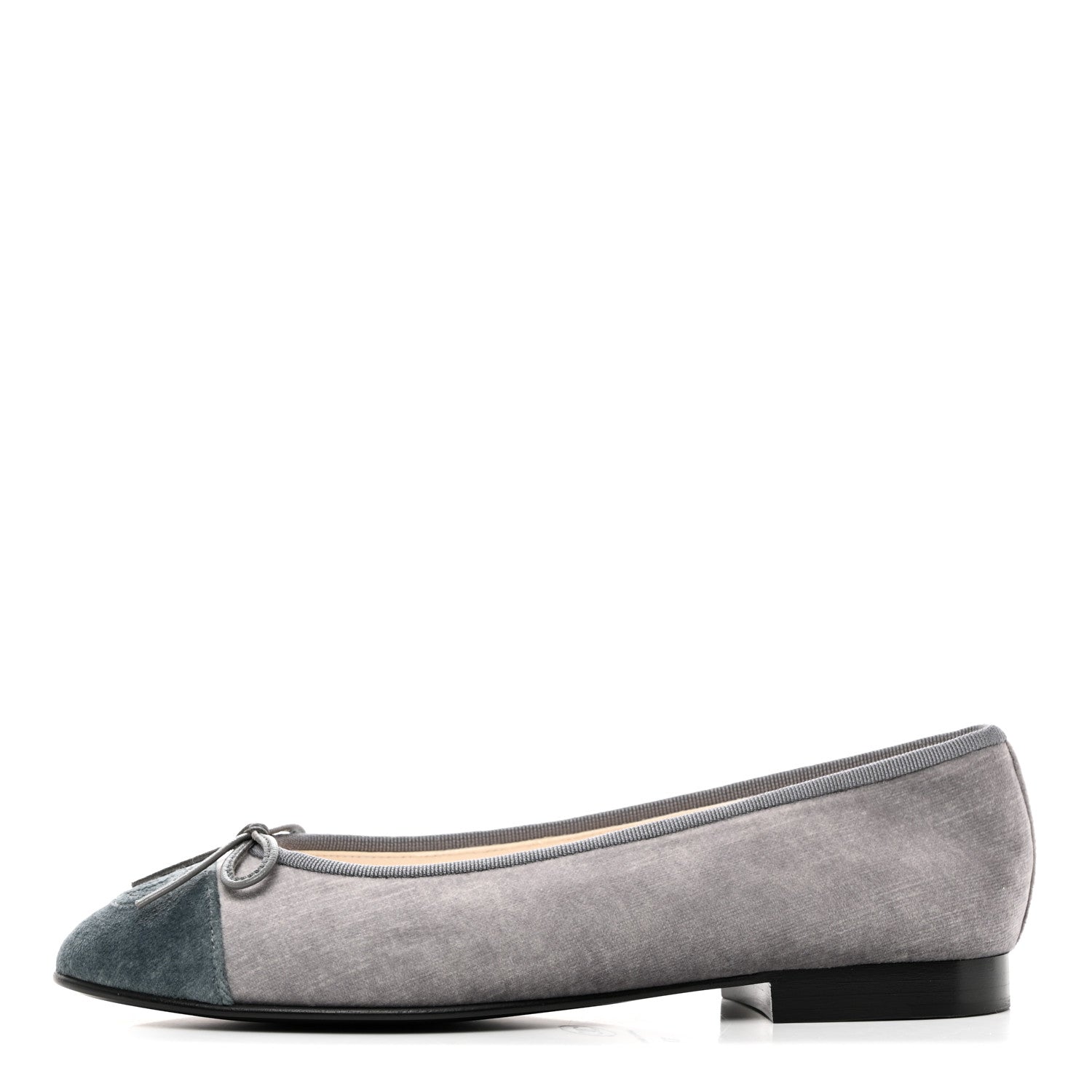 Chanel Velvet Cap Toe Ballerina Flats 37 Grey Green 1 of 9
