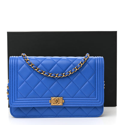 Chanel Lambskin Quilted Boy Wallet On Chain WOC Blue 15 of 15