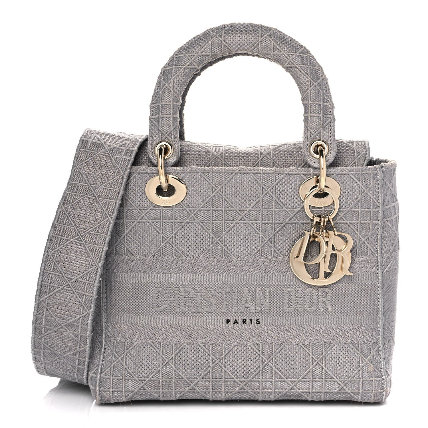 Christian Dior Canvas Embroidered Cannage Medium Lady D-Lite Gray 1 of 12