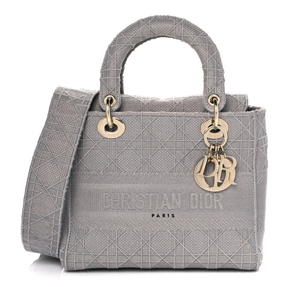 Christian Dior Canvas Embroidered Cannage Medium Lady D-Lite Gray 1 of 12