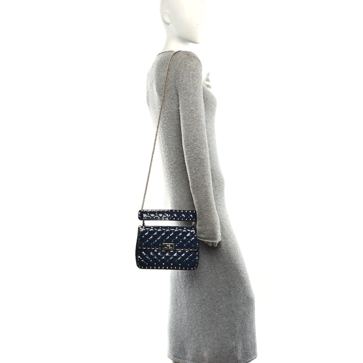 Patent Medium Rockstud Spike Shoulder Bag Pure Blue