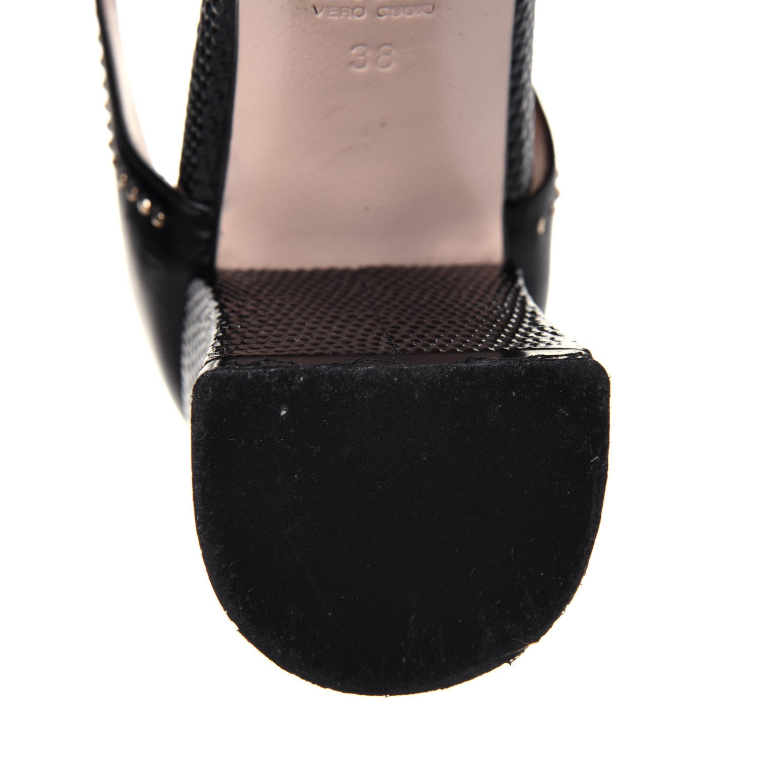 Fendi Calfskin Studded Chameleon Block Heel Pumps 38 Black 9 of 11