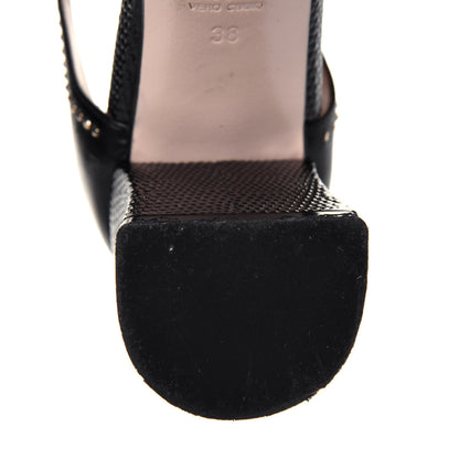 Fendi Calfskin Studded Chameleon Block Heel Pumps 38 Black 9 of 11