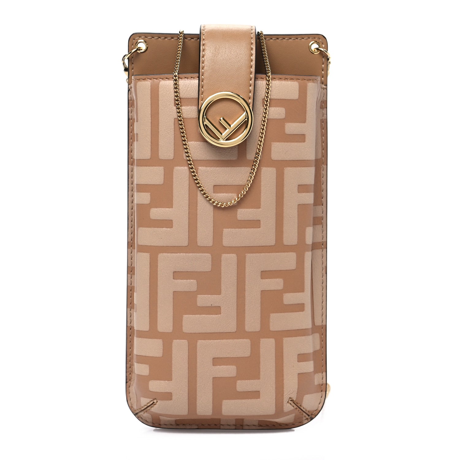 Fendi Vitello Termosport F is Fendi FF 1974 Embossed Phone Pouch Miele Scuro 1 of 6