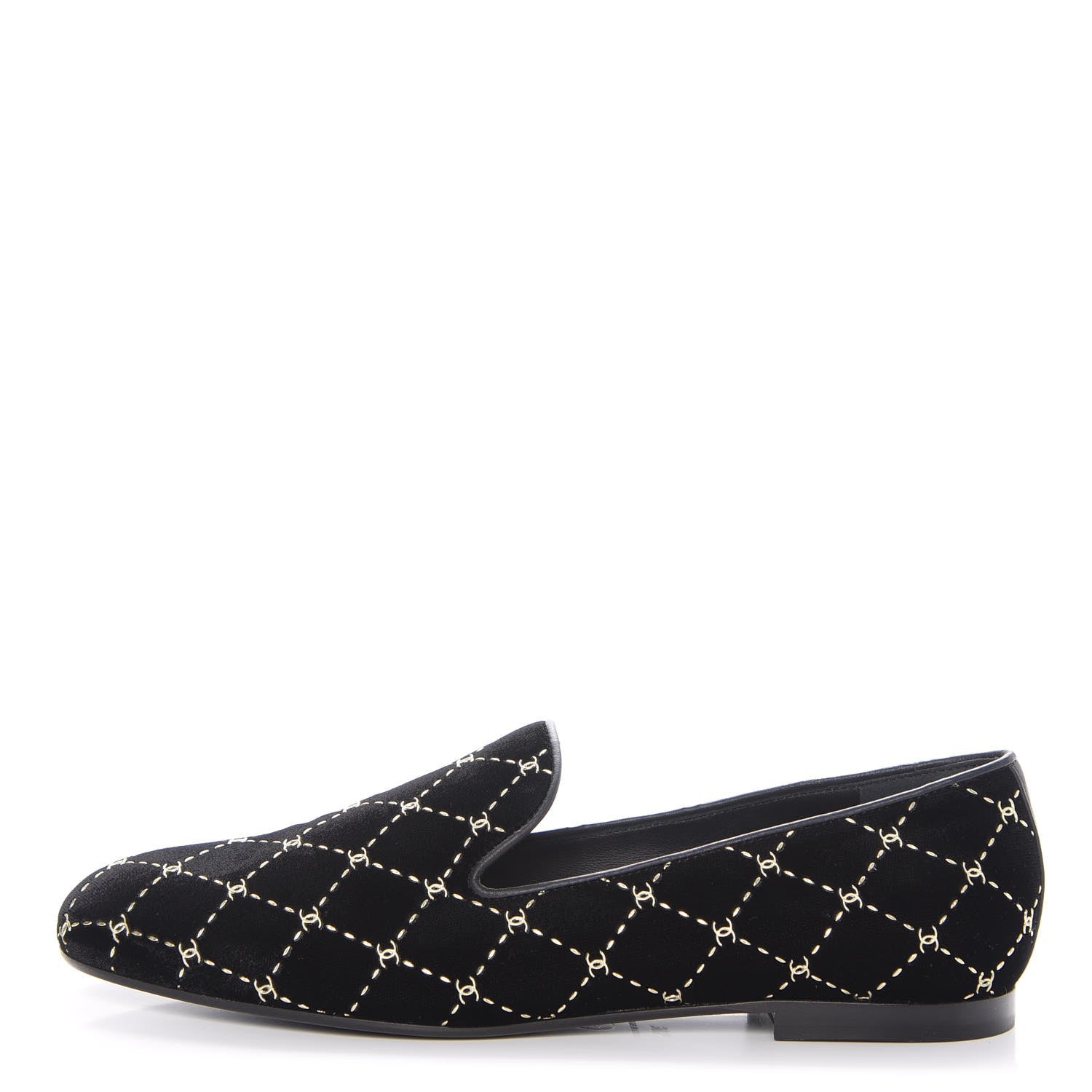 Chanel Velvet Moccasin Loafers 39.5 Black 1 of 9