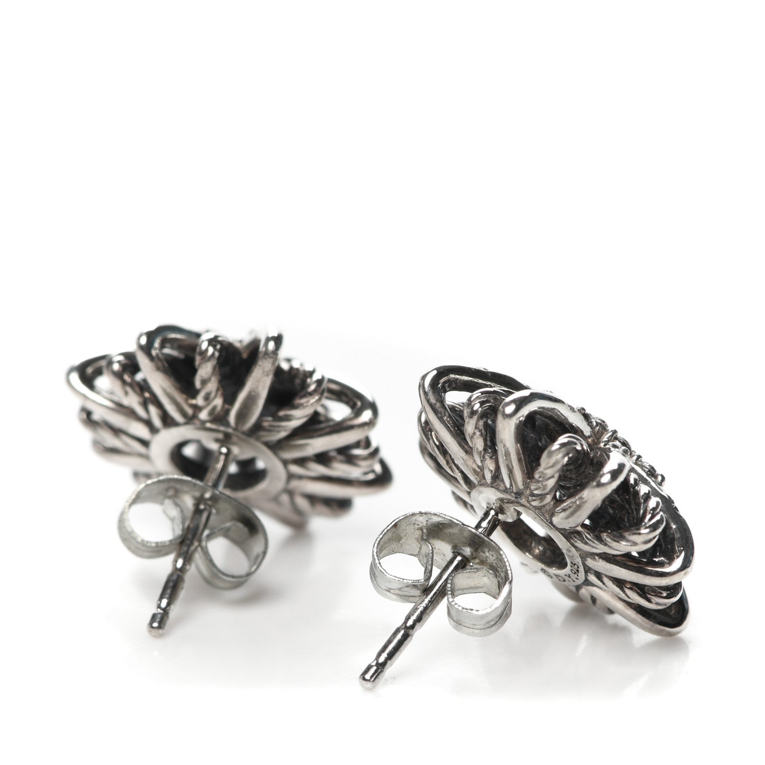 David Yurman Sterling Silver Diamond 16mm Starburst Earrings 3 of 4