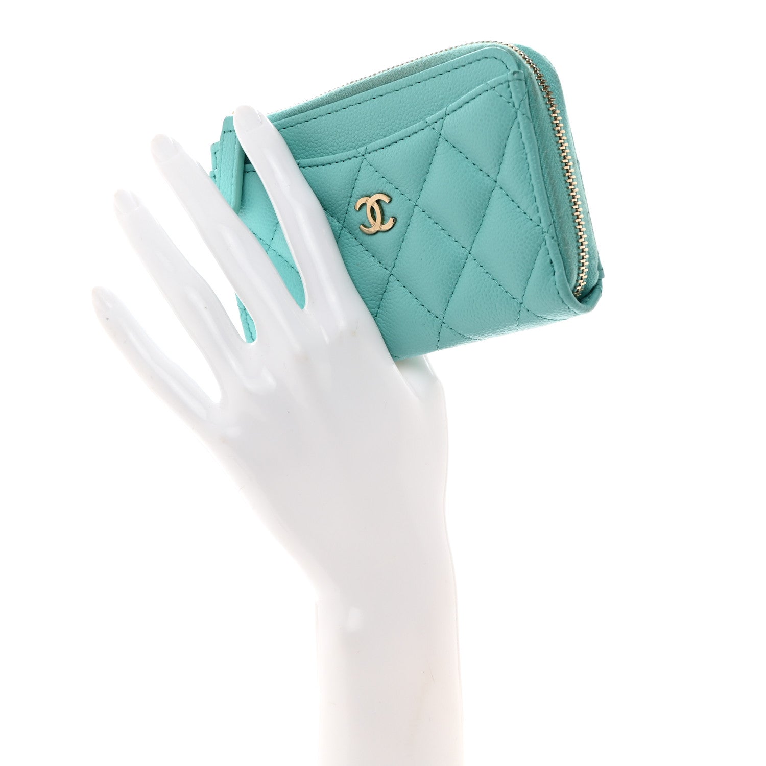 Chanel Caviar Quilted CC Zip Around Card Holder Blue 2 of 13