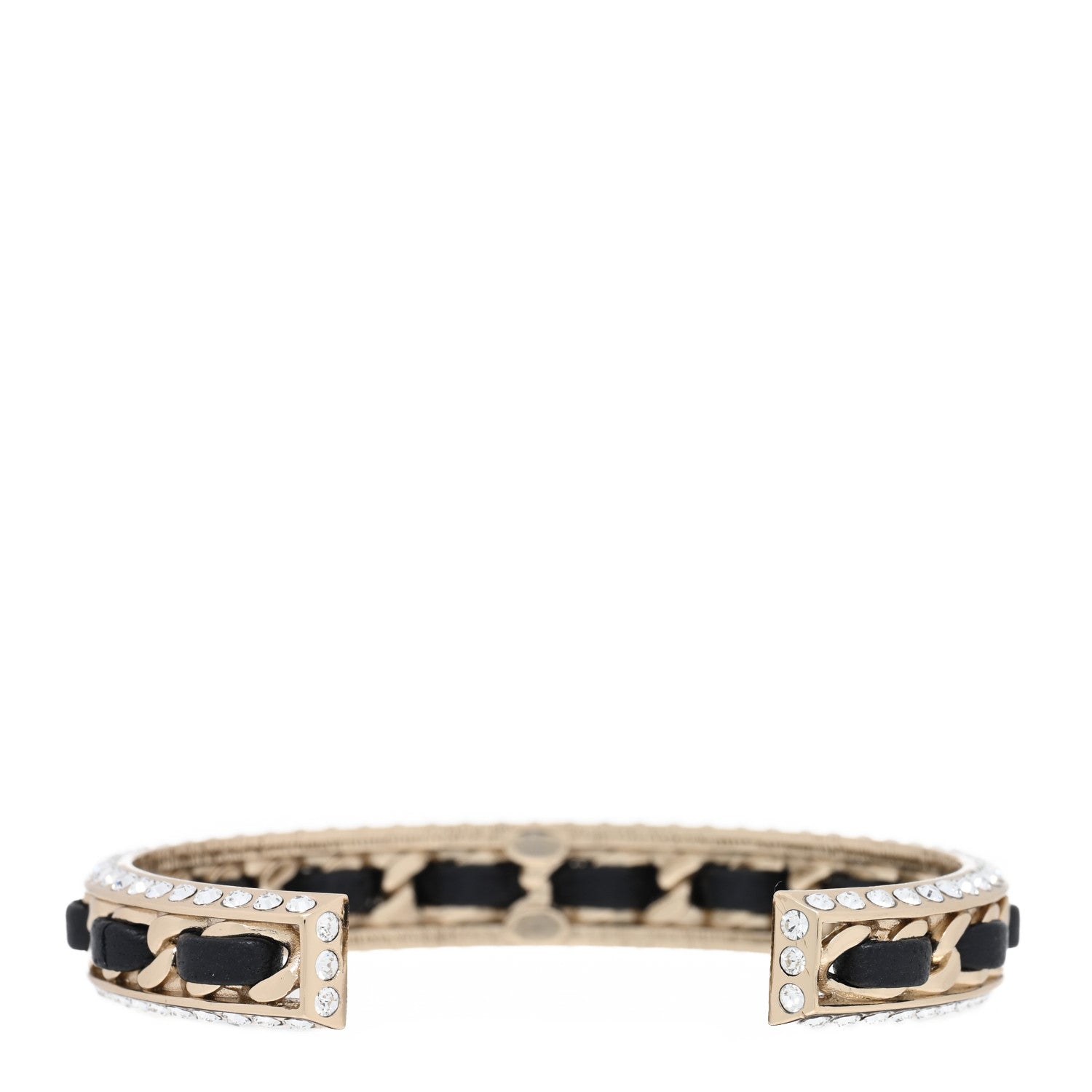 Chanel Metal Lambskin Crystal Chain CC Cuff S Black Gold 2 of 3