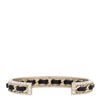 Chanel Metal Lambskin Crystal Chain CC Cuff S Black Gold 2 of 3