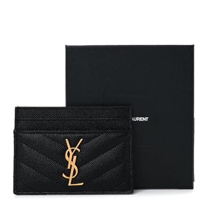 Saint Laurent Grain De Poudre Matelasse Chevron Monogram Credit Card Case Black 8 of 8