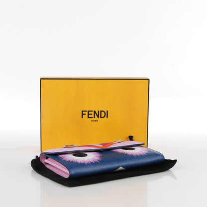 Fendi Vitello Elite Crystal Eye Monster Continental Wallet Cobalt Lavender Pink 4 of 8
