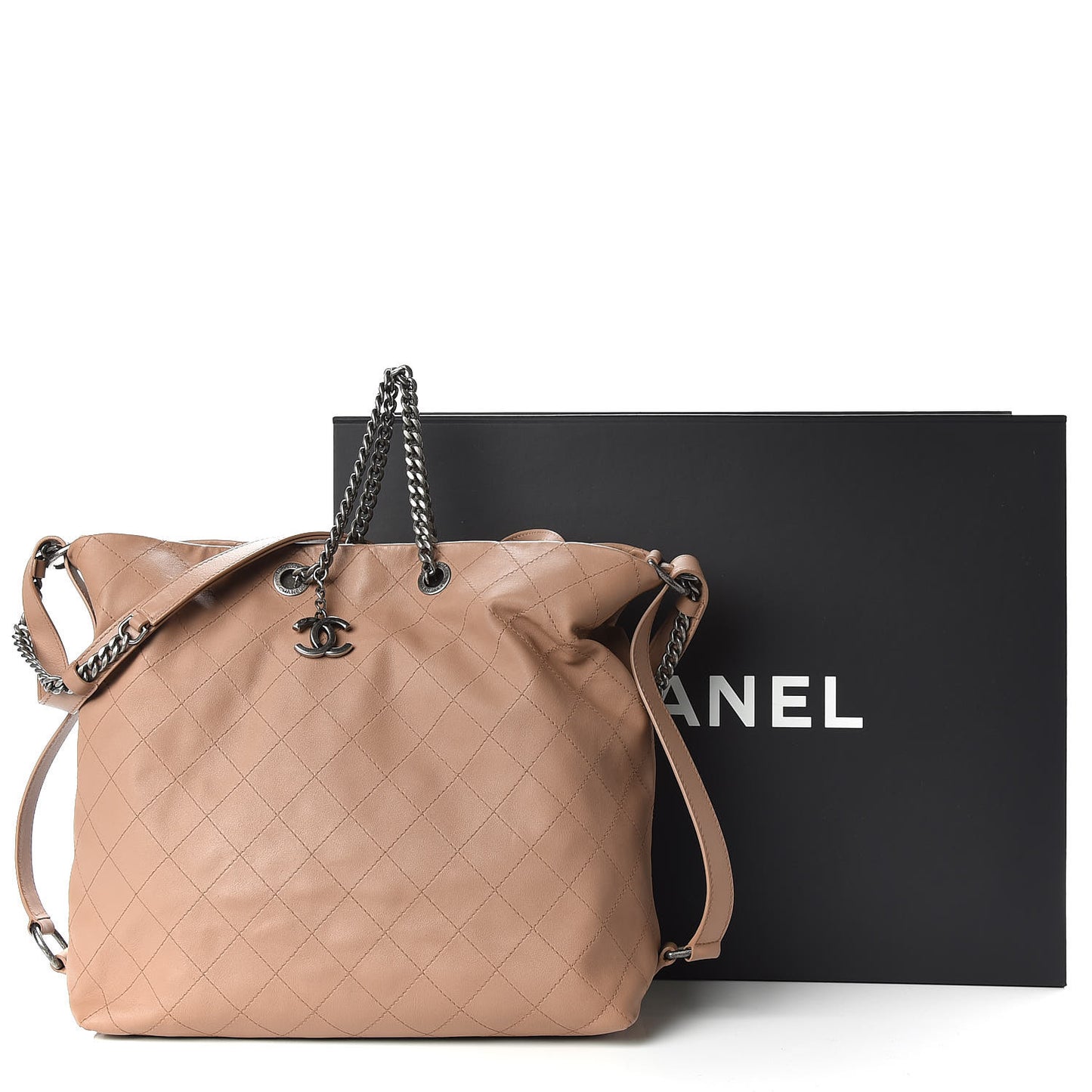 Calfskin Stitched Large Hobo Dark Beige