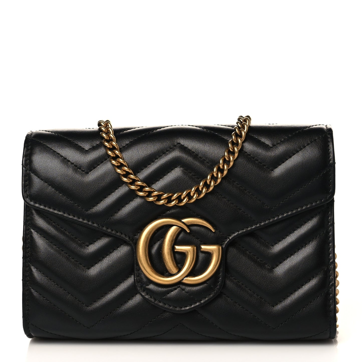 Calfskin Matelasse GG Marmont Chain Wallet Black