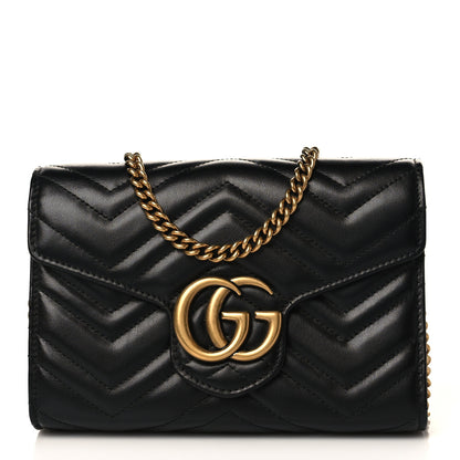 Gucci Calfskin Matelasse GG Marmont Chain Wallet Black 1 of 10