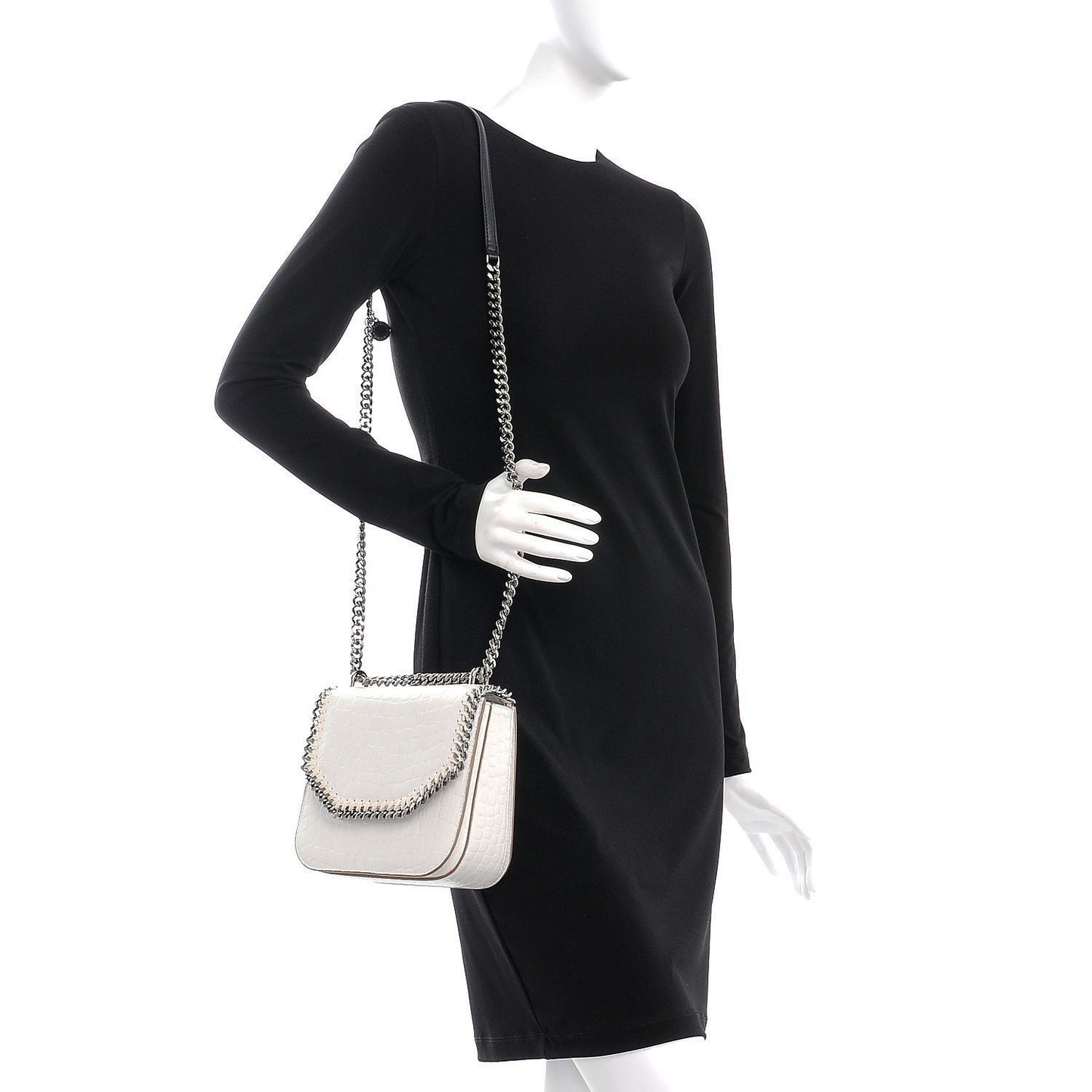 Embossed Crocodile Effect Medium Falabella Box Shoulder Bag Ivory