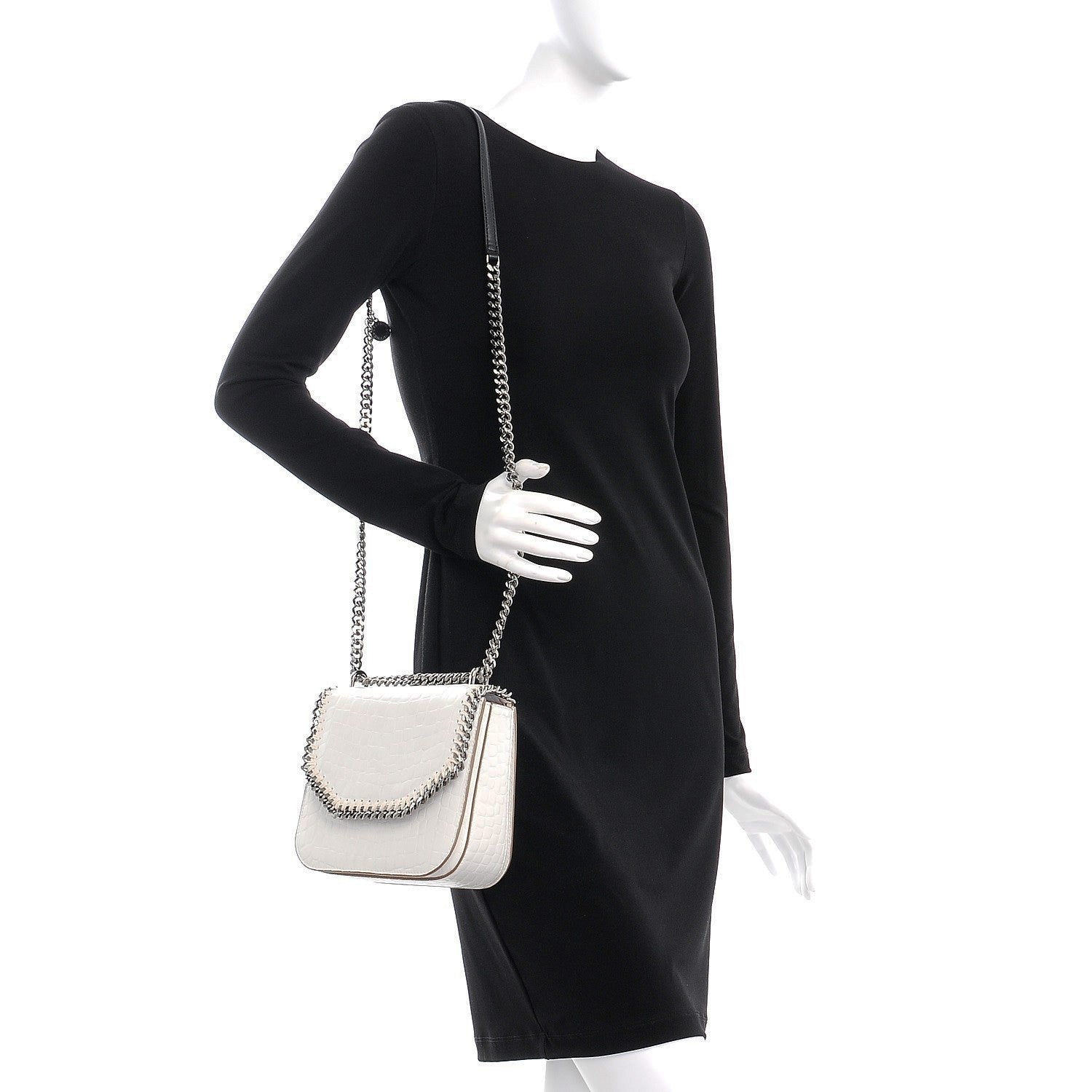 Stella McCartney Embossed Crocodile Effect Medium Falabella Box Shoulder Bag Ivory 2 of 7