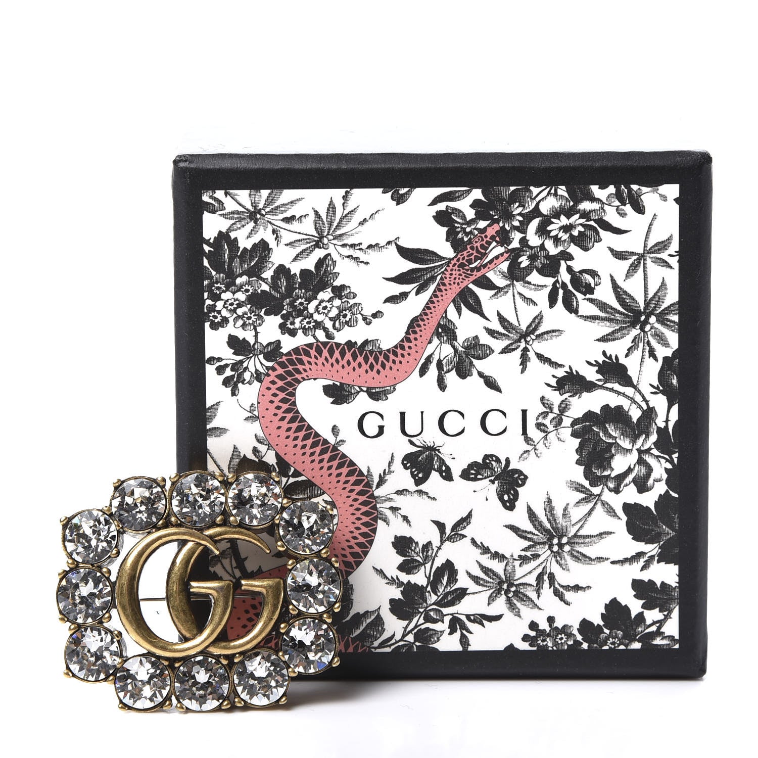 Gucci Metal Crystal Double G Brooch Aged Gold 3 of 3