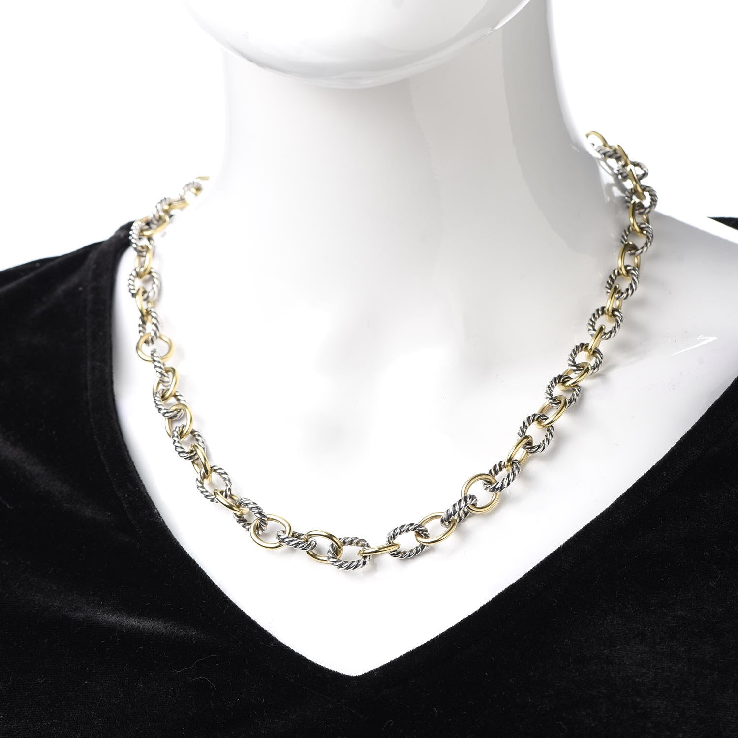 David Yurman Sterling Silver 18K Yellow Gold 12mm Large Oval Link Necklace 2 of 5