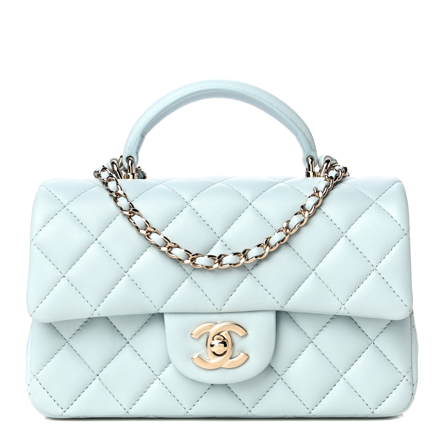 Chanel Lambskin Quilted Mini Top Handle Rectangular Flap Light Blue 1 of 11