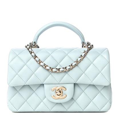 Chanel Lambskin Quilted Mini Top Handle Rectangular Flap Light Blue 1 of 11