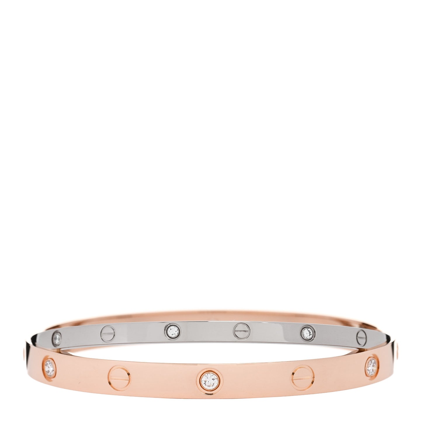 18K Pink White Gold 12 Diamond Double LOVE Bracelet 17