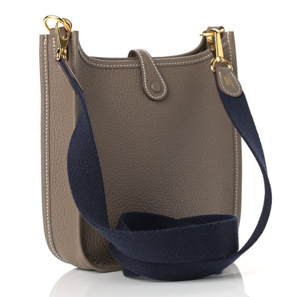 Hermes Taurillon Clemence Amazone Evelyne TPM Etoupe Bleu Indigo 3 of 9