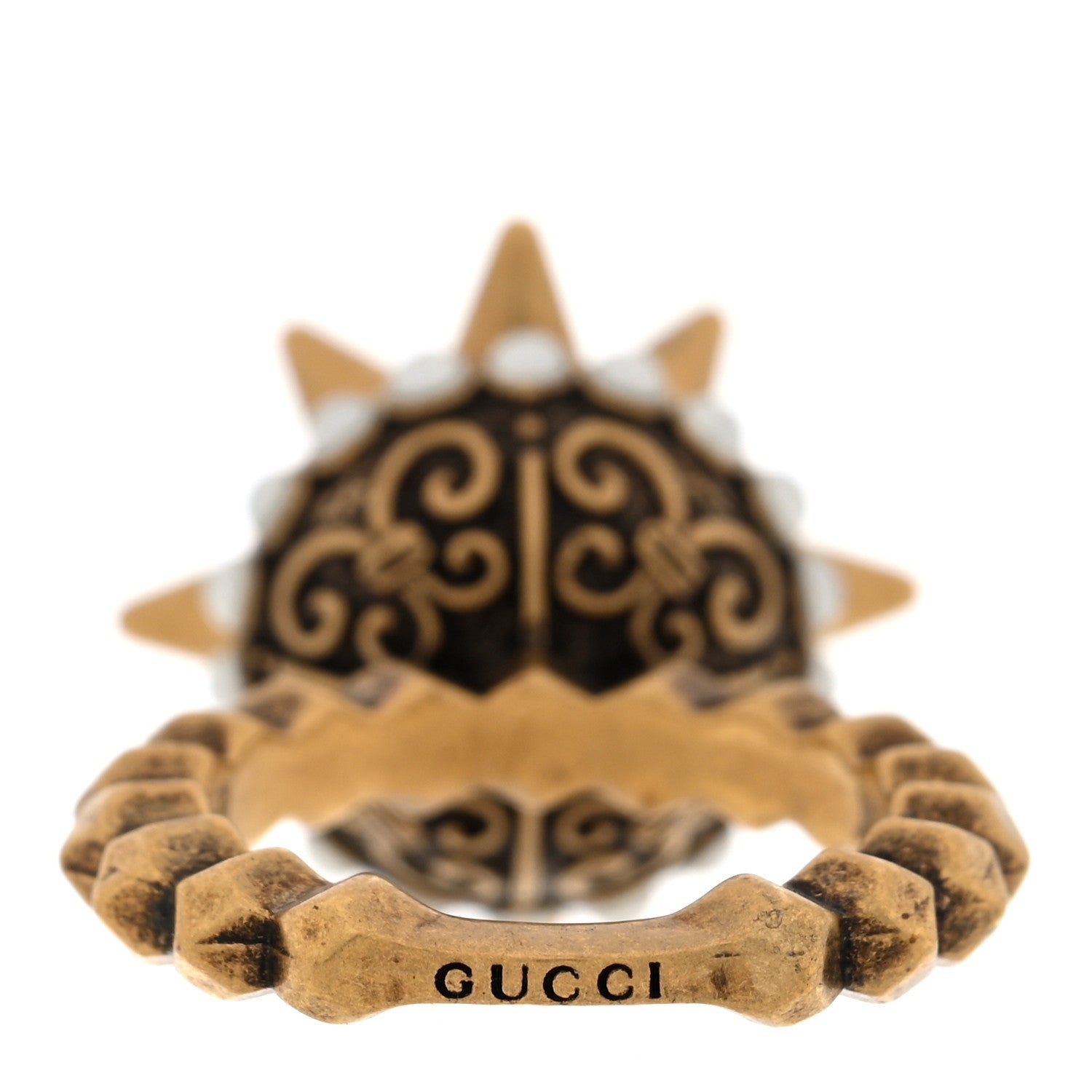Gucci Metal Pearl Spike Studded Ring XS  Aged Gold 3 of 4