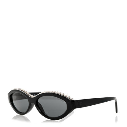 Chanel Acetate Pearl Oval Sunglasses S0114 Black 1 of 8