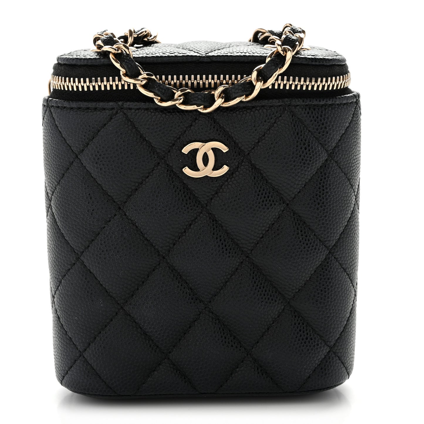 Caviar Quilted Small Vertical Coco Beauty Vanity Case With Chain Black