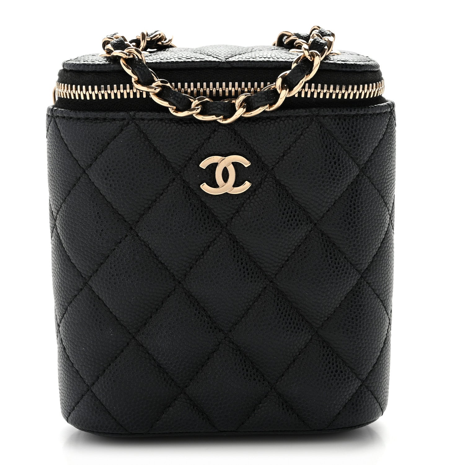 Chanel Caviar Quilted Small Vertical Coco Beauty Vanity Case With Chain Black 1 of 11