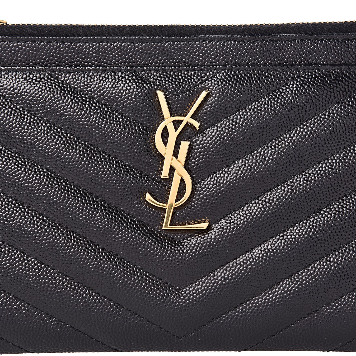 Saint Laurent Grain De Poudre Chevron Monogram Bill Pouch Black 9 of 10