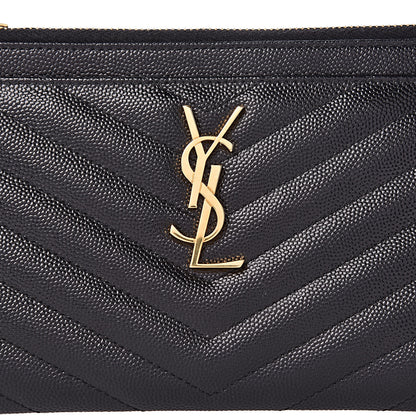 Saint Laurent Grain De Poudre Chevron Monogram Bill Pouch Black 9 of 10