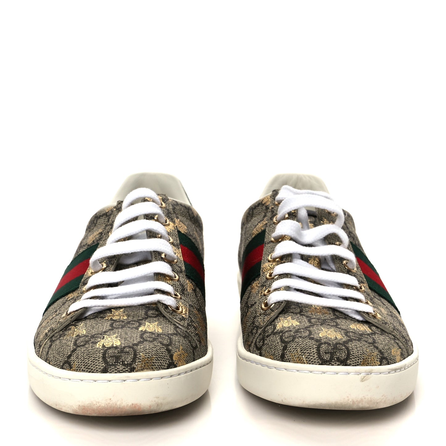 GG Supreme Monogram Bees Ayers Web Womens Ace Sneakers 37 Beige Oro Green Red