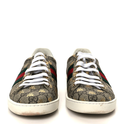 Gucci GG Supreme Monogram Bees Ayers Web Womens Ace Sneakers 37 Beige Oro Green Red 3 of 12