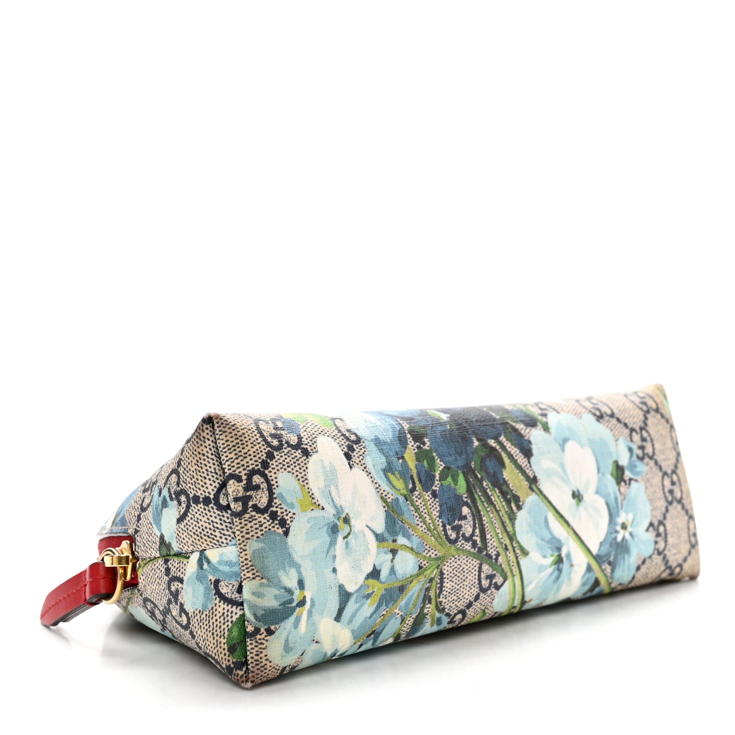 GG Supreme Monogram Blooms Large Pouch Cosmetic Case Beige Blue Navy Hibiscus Red