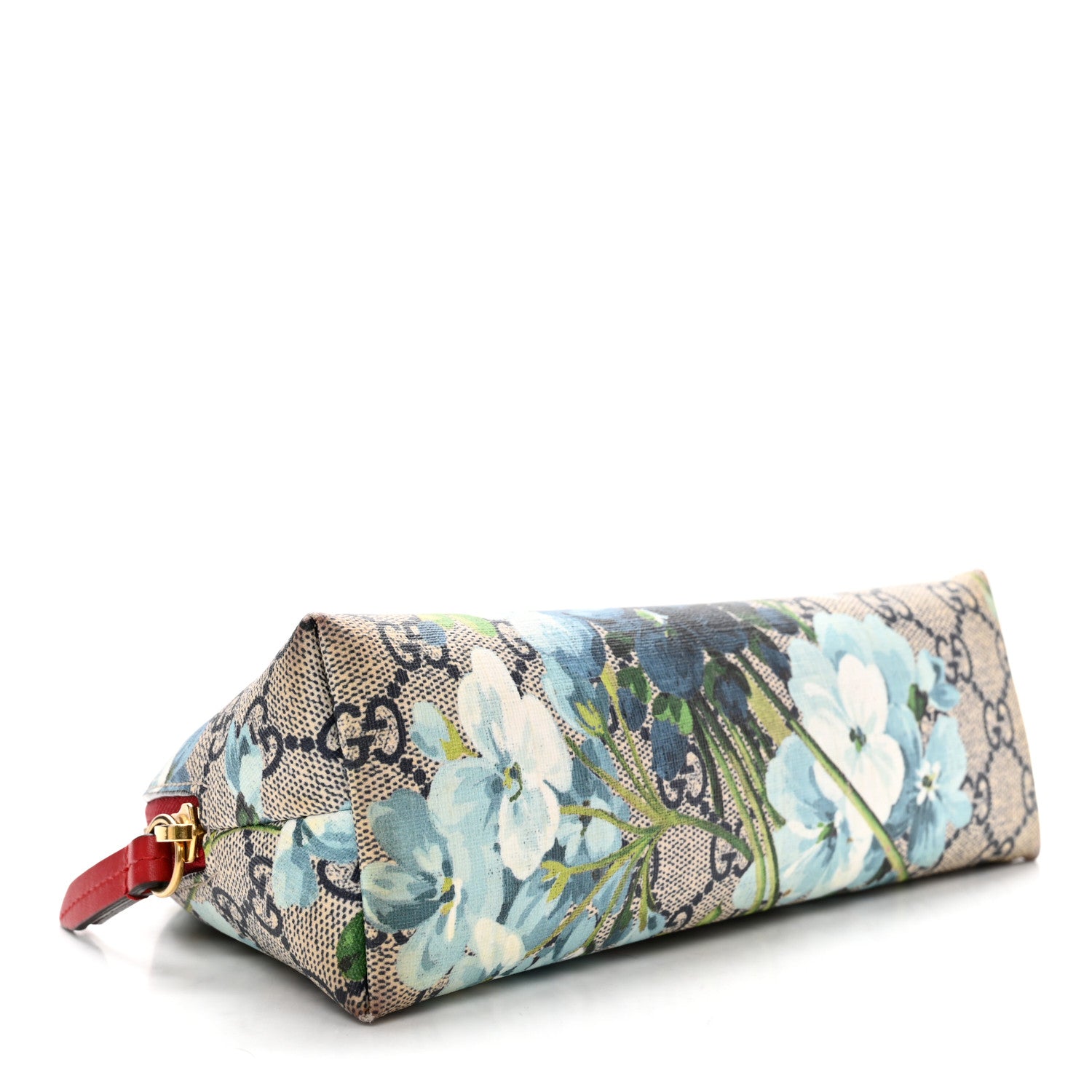 Gucci GG Supreme Monogram Blooms Large Pouch Cosmetic Case Beige Blue Navy Hibiscus Red 3 of 10