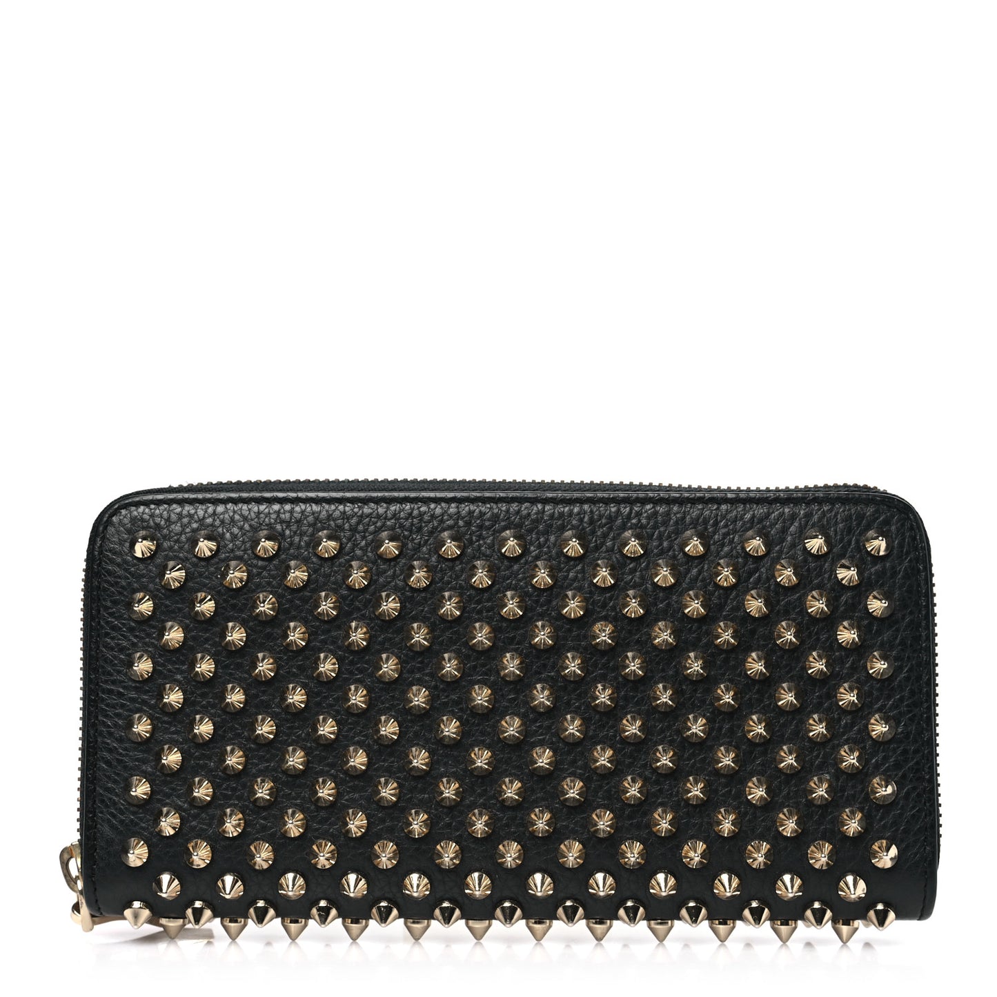 Calfskin Panettone Spiked Zip Around Wallet Black Gold