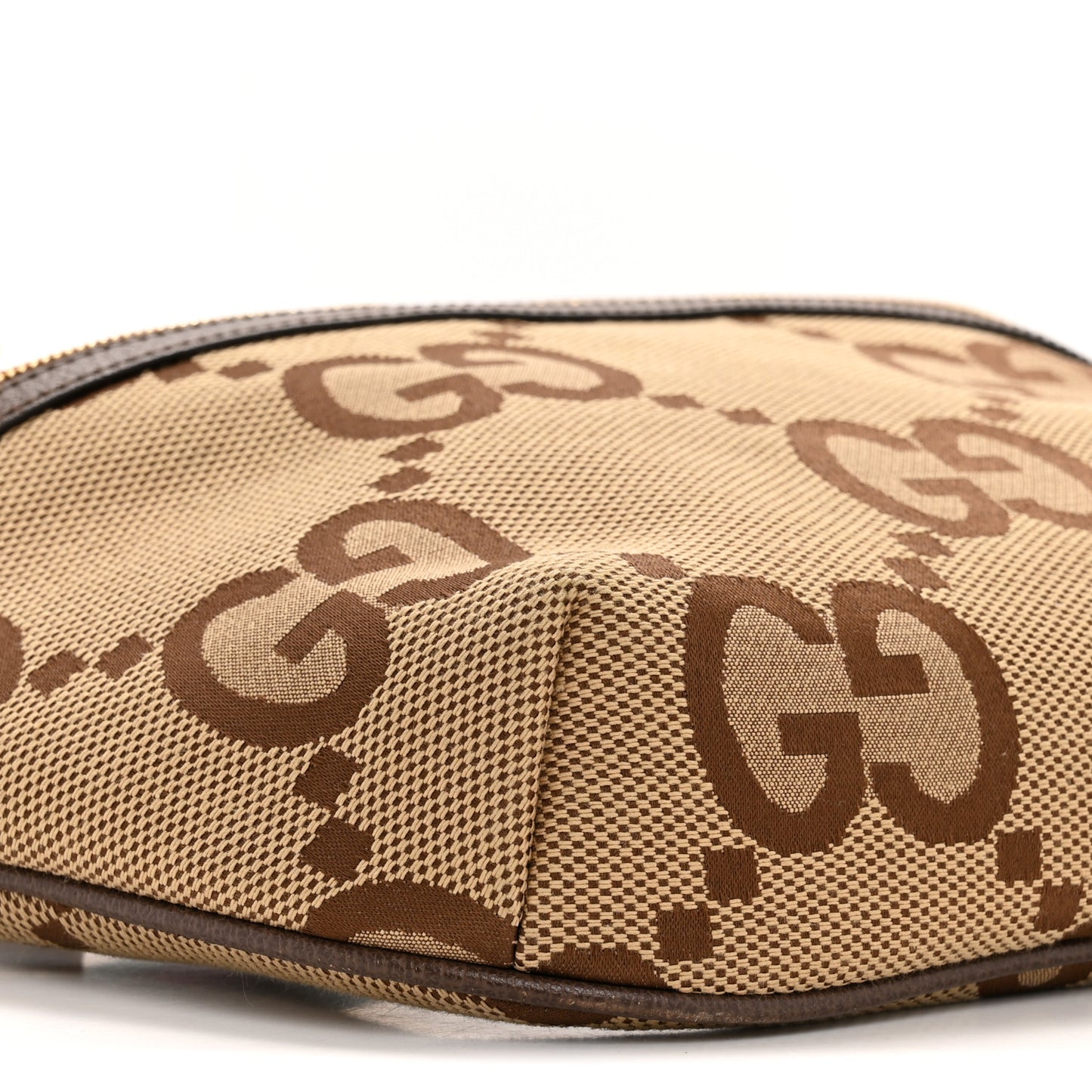 Monogram Jumbo GG Textured Dollar Calfskin Web Belt Bag Camel Ebony New Acero