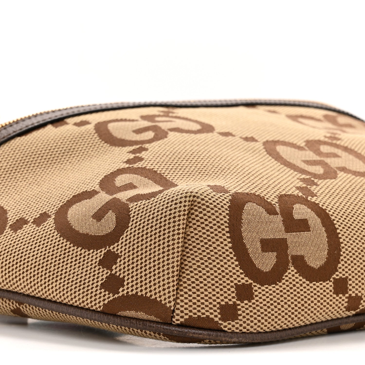 Gucci Monogram Jumbo GG Textured Dollar Calfskin Web Belt Bag Camel Ebony New Acero 9 of 11